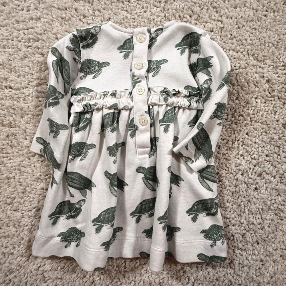 Kate Quinn Sea Turtle Organic Cotton Ruffle Dress 3-6 Months Coastal Turtles - Picture 2 of 4